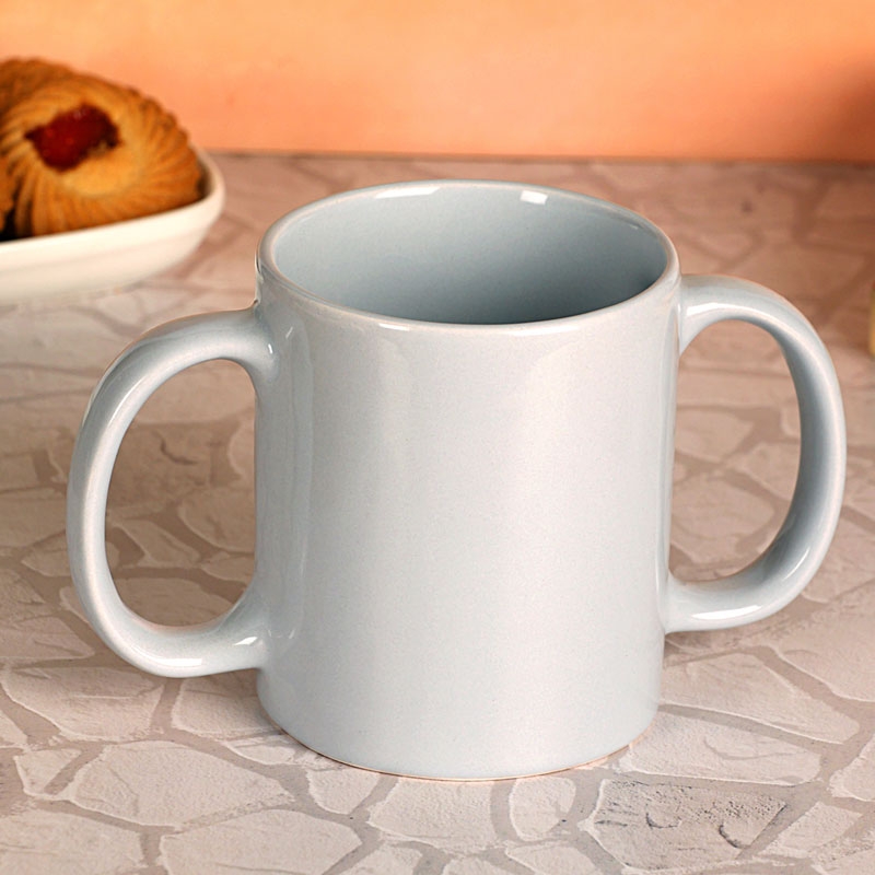 Dual Handle Mug Double Grip Mug to Aid Tremors 350 Ml Gray Color