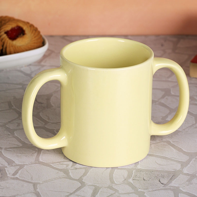 Dual Handle Mug Double Grip Mug to Aid Tremors 350 Ml Light Lemon Color