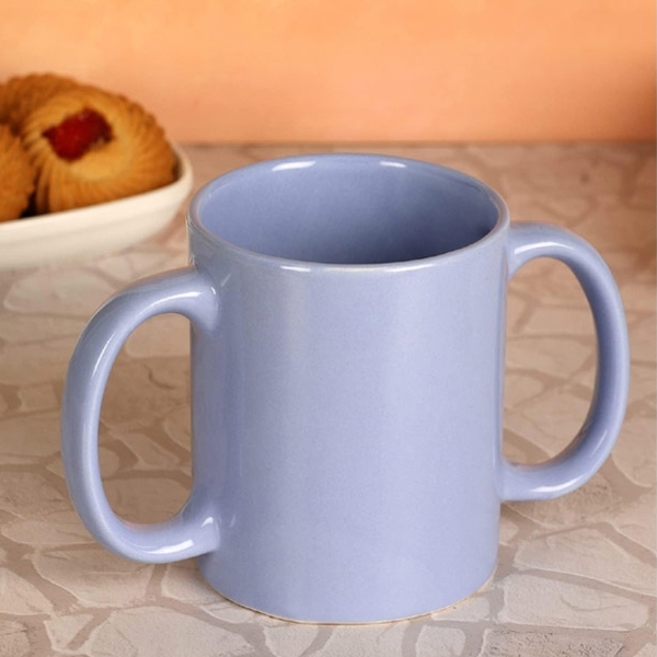 Dual Handle Mug Double Grip Mug to Aid Tremors MICROWAVE SAFE 350 Ml BLUE Color