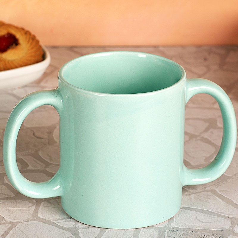 Dual Handle Mug Double Grip Mug to Aid Tremors MICROWAVE SAFE 350 Ml Mint Green Color
