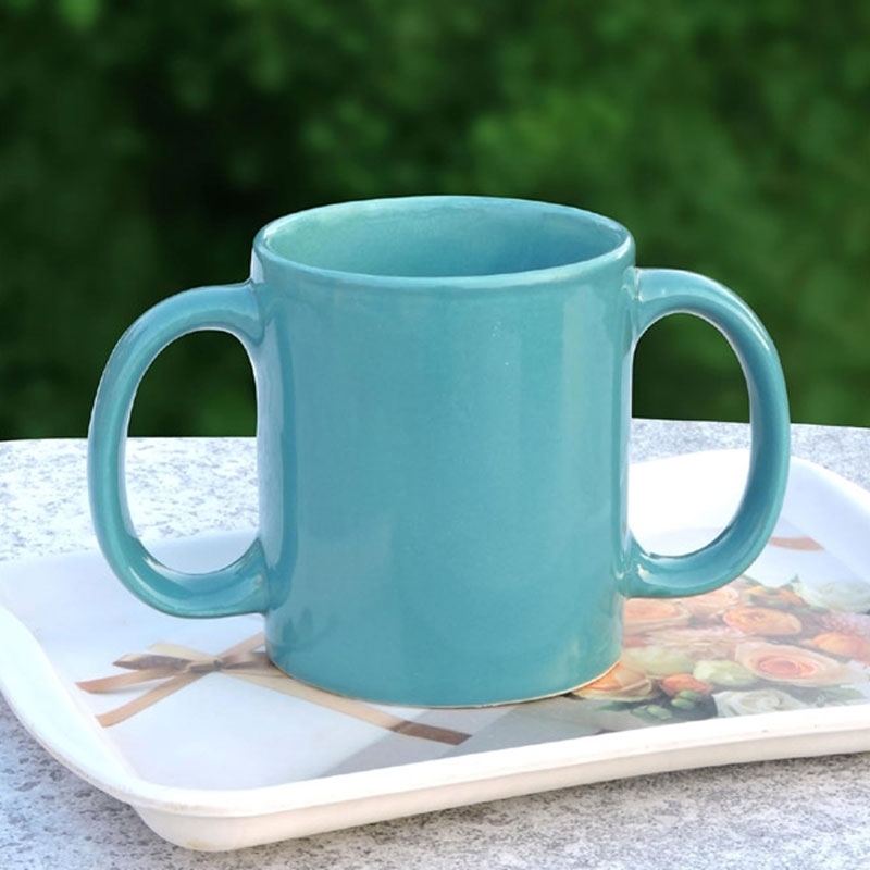 Dual Handle Mug for Secure Hold 350 Ml Turquoise Color