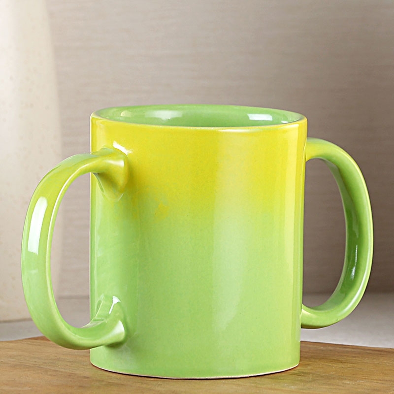 Dual Handle Mug to Aid Tremors 350 Ml Green Yellow Color