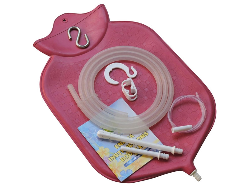 Enema Bag Kit for Colon Cleansing with Platinum Cured Silicone Hose 4 Quart Open Top Red