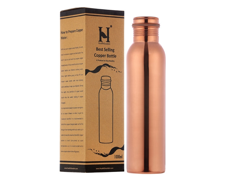 Plain Pure Copper Water Bottle 1000ml Capacity