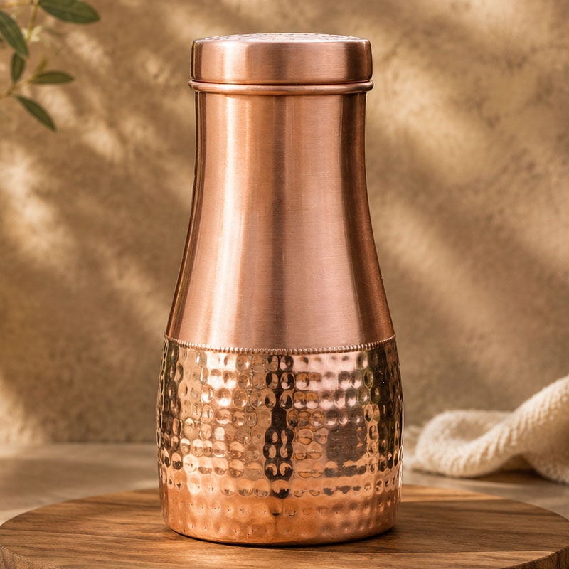 Pure Copper Bedside Carafe Capacity 1 Liter Plain and Hammered