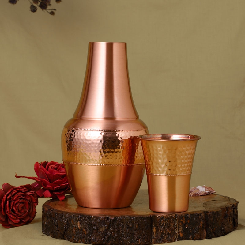 Pure Copper Bedside Water Carafe with Tumbler Capacity 1.4 Lt