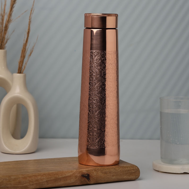 Pure Copper Bottle Light House Shape Etching Pattern 900 Ml Capacity