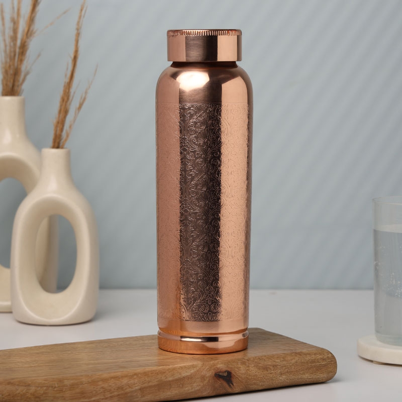 Pure Copper Fanta Bottle 900 Ml Capacity with Etching Pattern