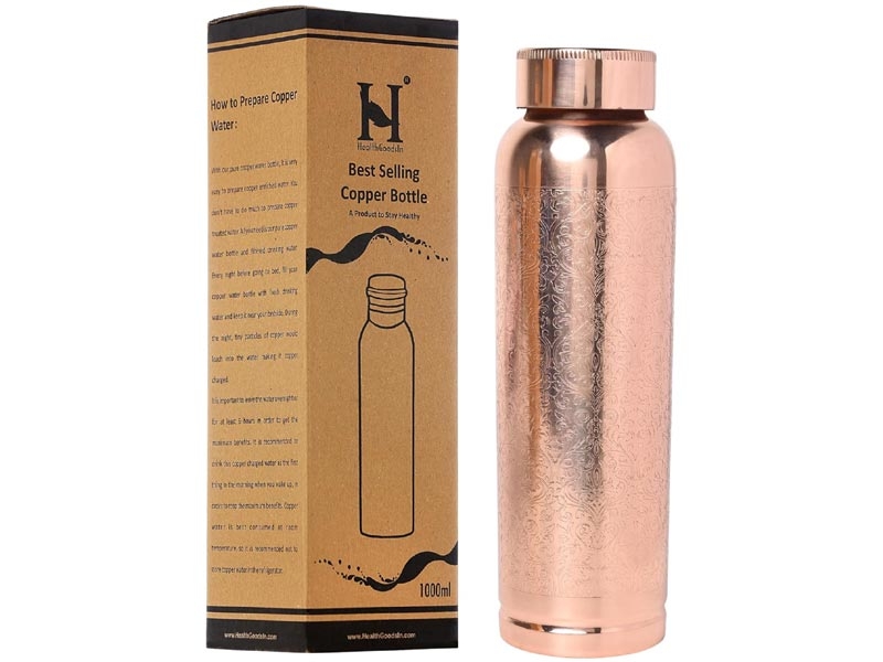 Pure Copper Fanta Bottle 900 Ml Capacity with Etching Pattern