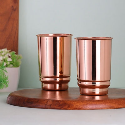 Pure Copper Tumblers Set of 2 UNLINED UNCOATED and LACQUER Free 350 Ml Copper Cups