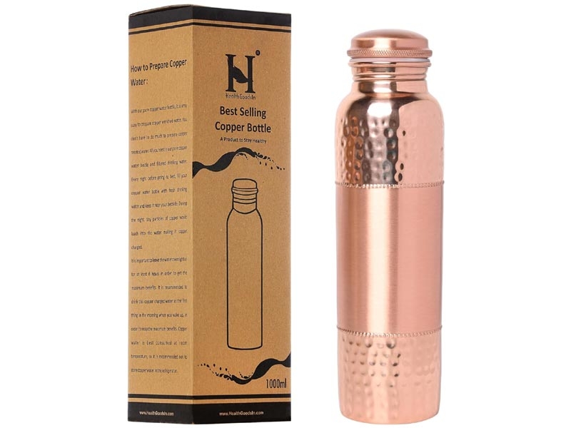 Pure Copper Water Bottle 1000ml | Hammered & Plain Pattern