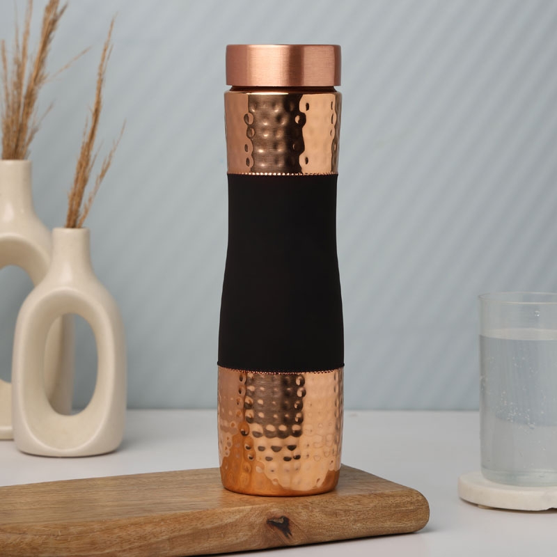 Pure Copper Water Bottle wide Mouth 1000 Ml Capacity Dark Cherry