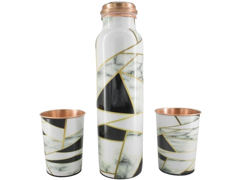 Pure Copper Water Bottle Set with 2 Tumblers Gift Pack