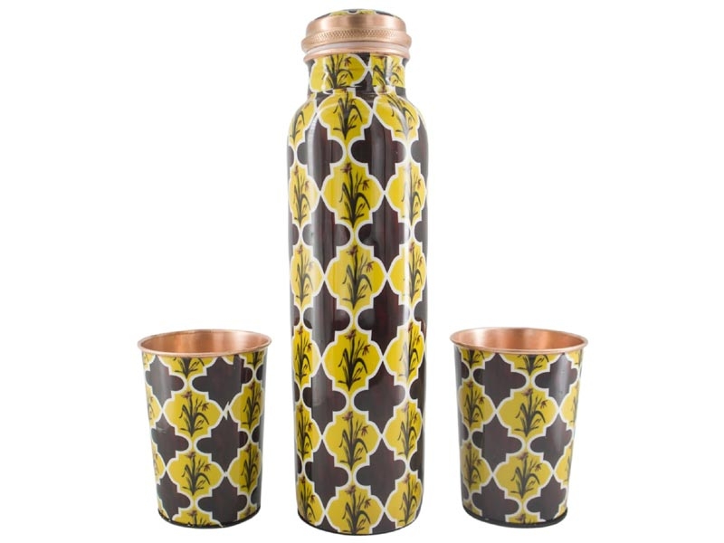 弁当箱・水筒 Copper Water Bottle and 2 Cups Set Pure Copper Water Bottle with 2 Tumblers Set Eco Friendly with