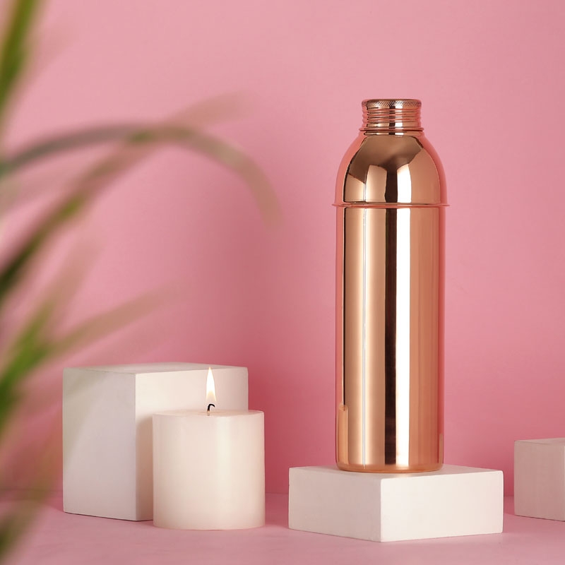 Pure Copper Water Bottle with Handle 600 Ml UNLINED UNCOATED and LACQURED-FREE