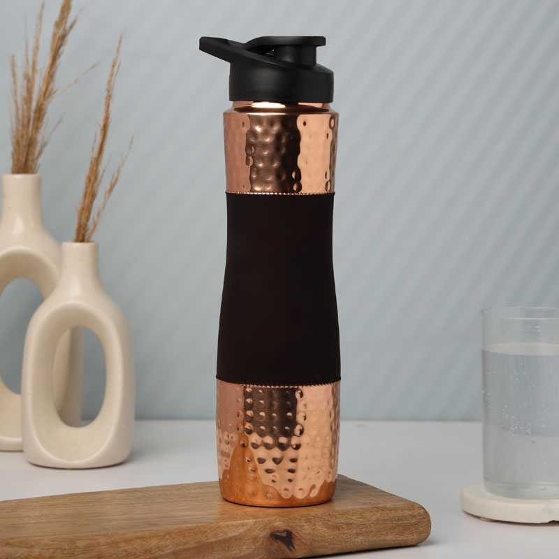 Pure Copper Water Bottle with Sipper 1000 Ml Capacity Dark Cherry