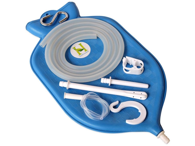 Rubber Enema Bag Kit for Colon Cleansing 2 Quart Open Top Blue