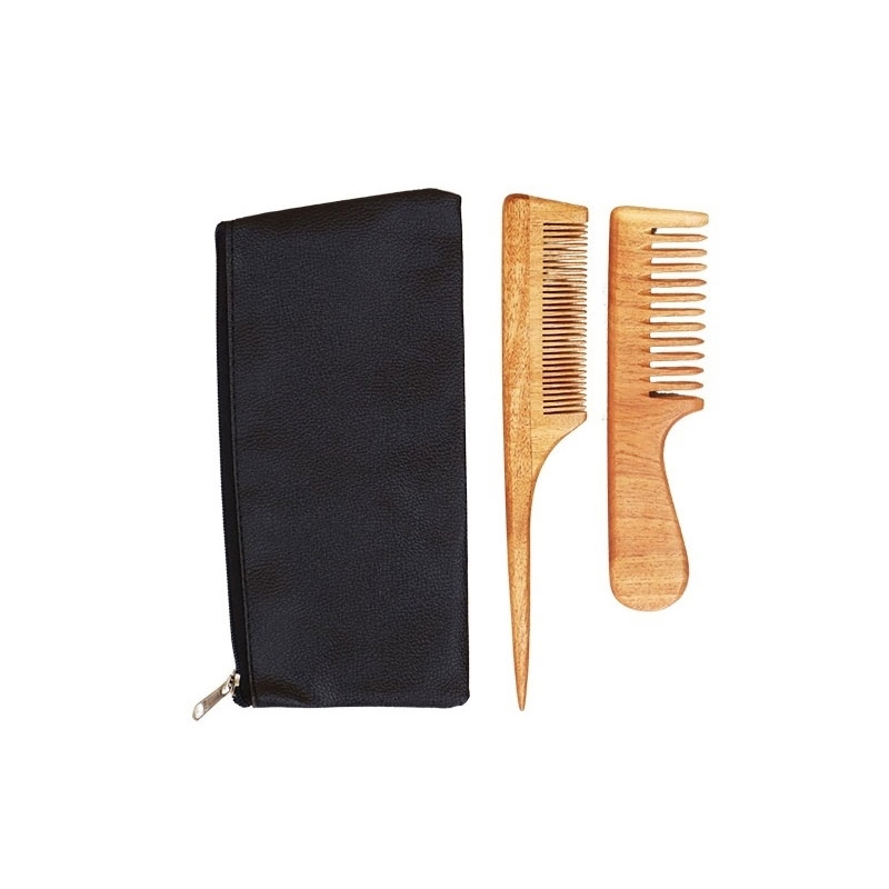 Set of 2 Natural Pure Neem Comb WIDE and Conair Comb with Handle