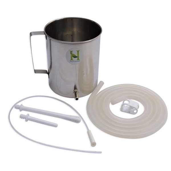Stainless Steel Enema Bucket 1.5 Quart Ideal for Home Coffee Enema with Platinum Cured Medical Grade Silicone Hose