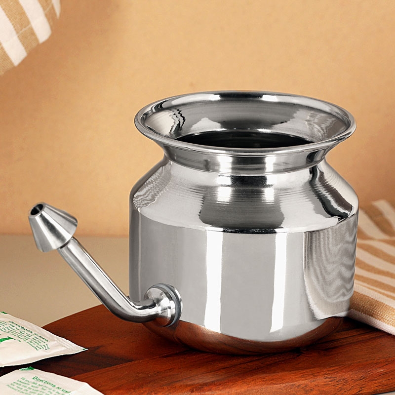 Stainless Steel Neti Pot for Nasal Irrigation with Neti Salt