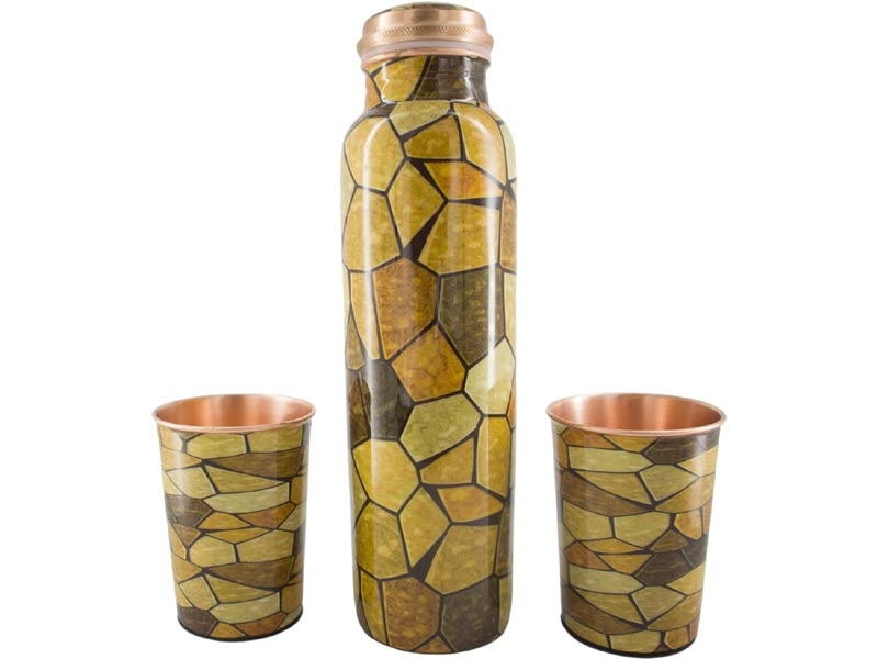 弁当箱・水筒 Copper Water Bottle and 2 Cups Set Pure Copper Water Bottle Set with 2 Tumblers Brown
