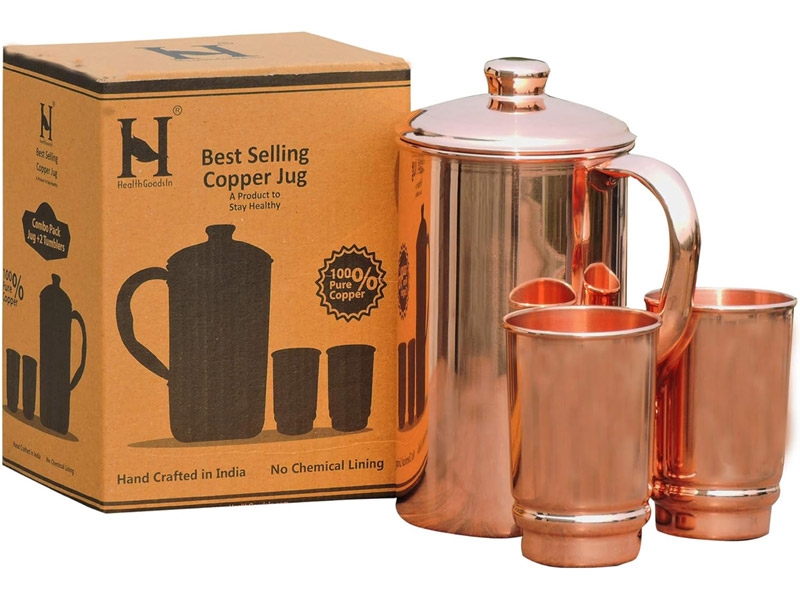 Pure Copper Water Jug with 2 Tumblers 1.5 Liters Plain