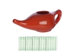 Ceramic Neti Pot with 2 Silicone Nozzle and Salt for Sinus 225 Ml Red