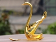 Gold Colored Swan Spoon Stand 6 Spoons and a Stand