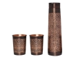 Copper Water Bottle with 2 Matching Tumbler Set Elegant Etching Pattern