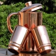 Pure Copper Jug with lid and 2 Pure Copper Tumblers For serving and drinking water daily