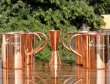 Set of Four Plain Copper Mugs with Copper Jigger