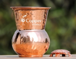 Artistic Copper Dholak Tumbler with Designer Lid for Storing and 