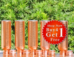 Buy 4 Hammered Pure Copper Water Bottle for Kids-Get FREE 1 Coppe