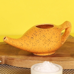 Ceramic Neti Pot for Sinus 225 Ml Freckle Pattern Orange