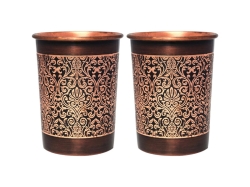 Copper Tumbler Set of 2 Floral Patt