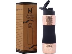 Copper Water Bottle with Sipper Cherry Black 900 Ml Capacity