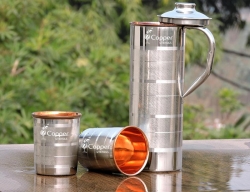 SS and Copper Jug with 2  Glass set