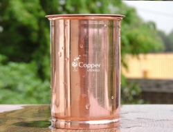 Plain Copper Tumbler with Lid for Storing and Drinking Water for 