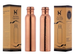 Plain and Hammered Copper Water Bottle 1000 Ml Capacity