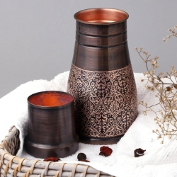 Pure Copper Bedside Carafe Capacity 1 Liter Floral Pattern