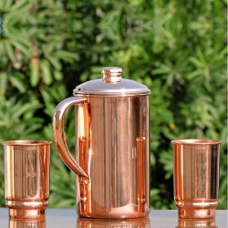 Pure Copper Jug with lid and 2 Pure Copper Tumblers For serving a