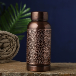 Pure Copper Water Bottle Beautiful Floral Pattern 600 Ml Capacity