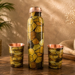 Pure Copper Water Bottle with 2 Tumblers Set Eco Friendly with GI