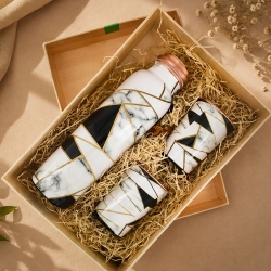 Pure Copper Water Bottle with 2 Tumblers Set Eco with GIFT PACKAG