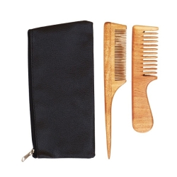 Set of 2 Natural Pure Neem Comb WIDE and Conair Comb with Handle