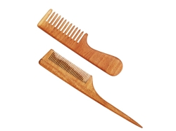 Set of 2 Natural Pure Neem Comb WIDE and Conair Comb with Handle