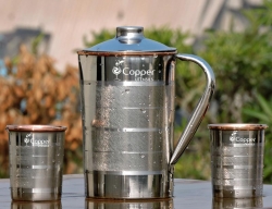 Steel Outer and Copper Inner Ayurvedic Water Jug with Two Copper 